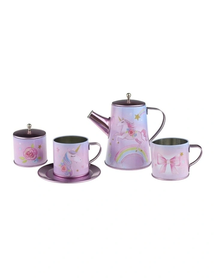 18PC Kaper Kidz Rainbow Unicorn Tin Tea Mug Set in Suitcase Kids 3y image 5