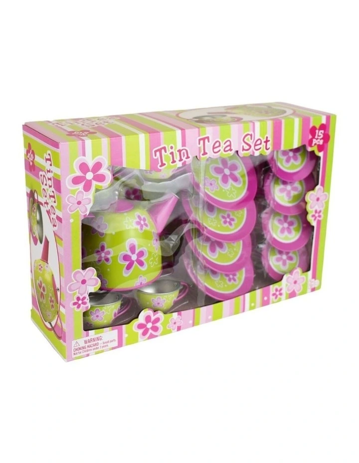 Kaper Kidz Lime Daisy Flower Tin Tea Set 15 Pieces Pretend Play Kids 3y image 3