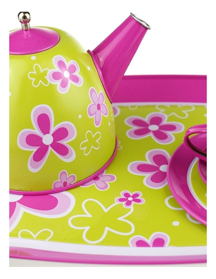 Kaper Kidz Lime Daisy Flower Tin Tea Set 15 Pieces Pretend Play Kids 3y image 4