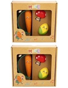 2x 3pc Kaper Kidz Wooden Veggie Musical Toy Set Carrot Mushroom Corn Kids 0m 