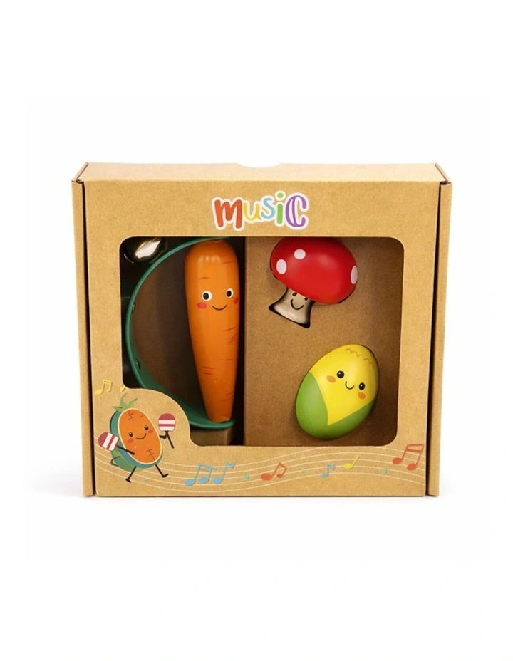 2x 3pc Kaper Kidz Wooden Veggie Musical Toy Set Carrot Mushroom Corn Kids 0m image 4