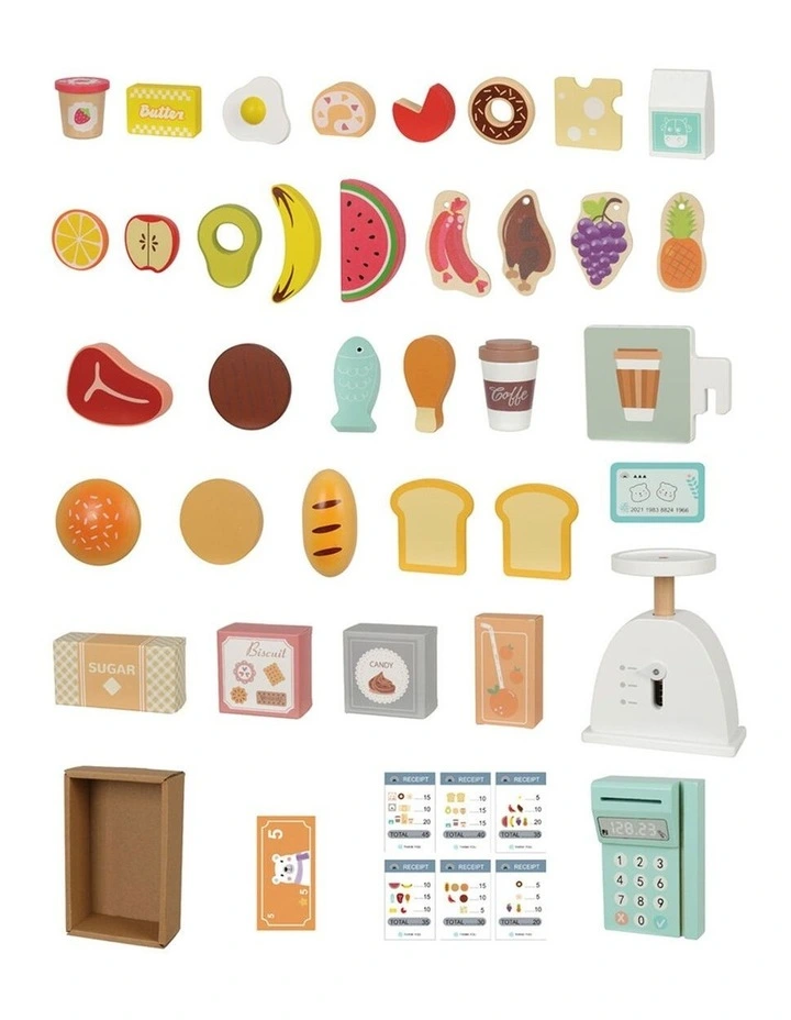 Tooky Toy Wooden Grocery Store Play Set Educational Pretend Kids 3y image 4