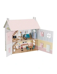 Tooky Toy Wooden Two-Storey Doll House With Furniture And Dolls Kids 3y 