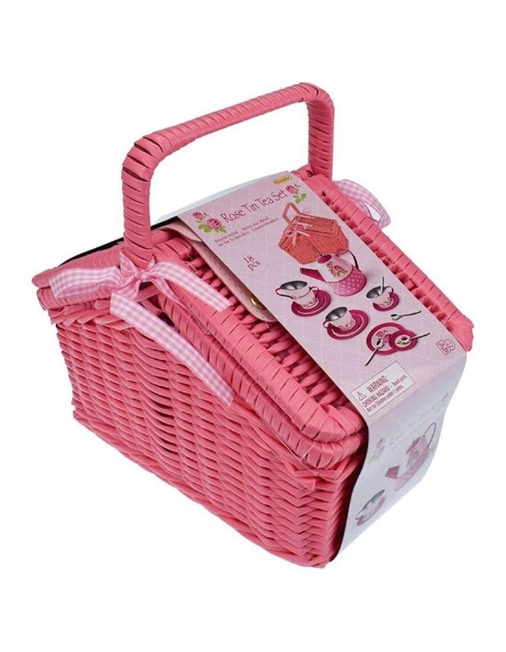 18pc Kaper Kidz Rose Tin Tea Set with Picnic Basket Kids Toy 3y  image 2