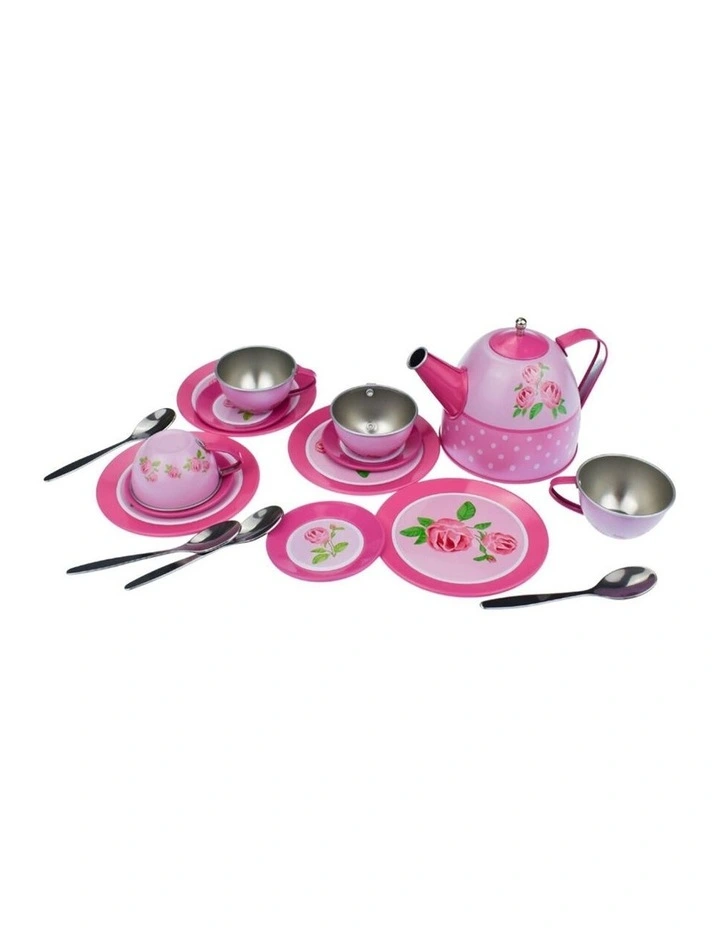 18pc Kaper Kidz Rose Tin Tea Set with Picnic Basket Kids Toy 3y  image 5