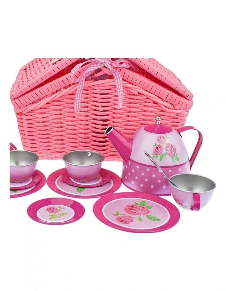 18pc Kaper Kidz Rose Tin Tea Set with Picnic Basket Kids Toy 3y  image 7
