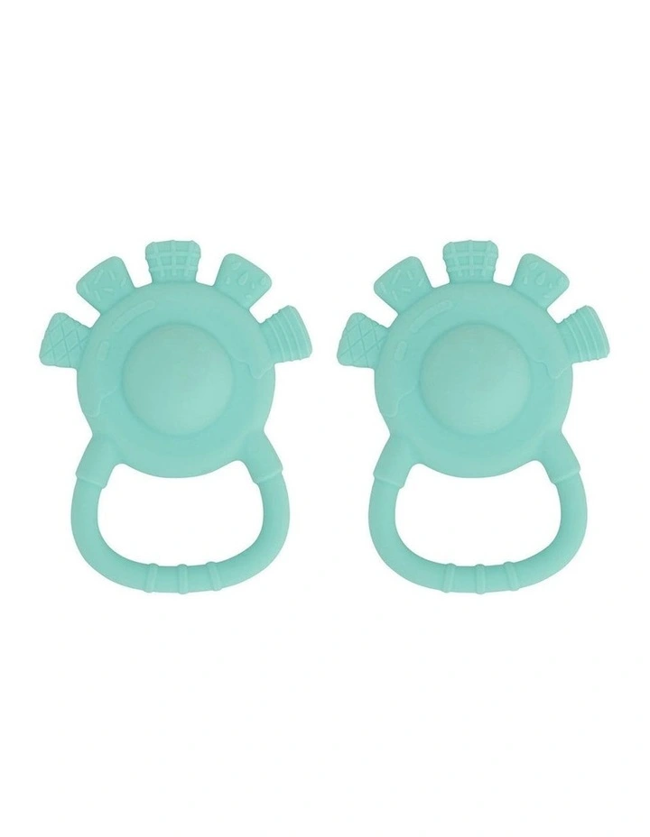 2pc Annabel Trends Silicone Hand Rattle Teether Baby Toy Set Aqua image 1