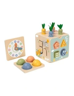 Tooky Toy Kids Toddler Wooden Activity Cube Developmental Playset 18m 