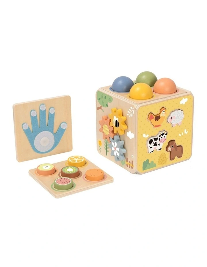 Tooky Toy Kids Toddler Wooden Activity Cube Developmental Playset 18m image 2