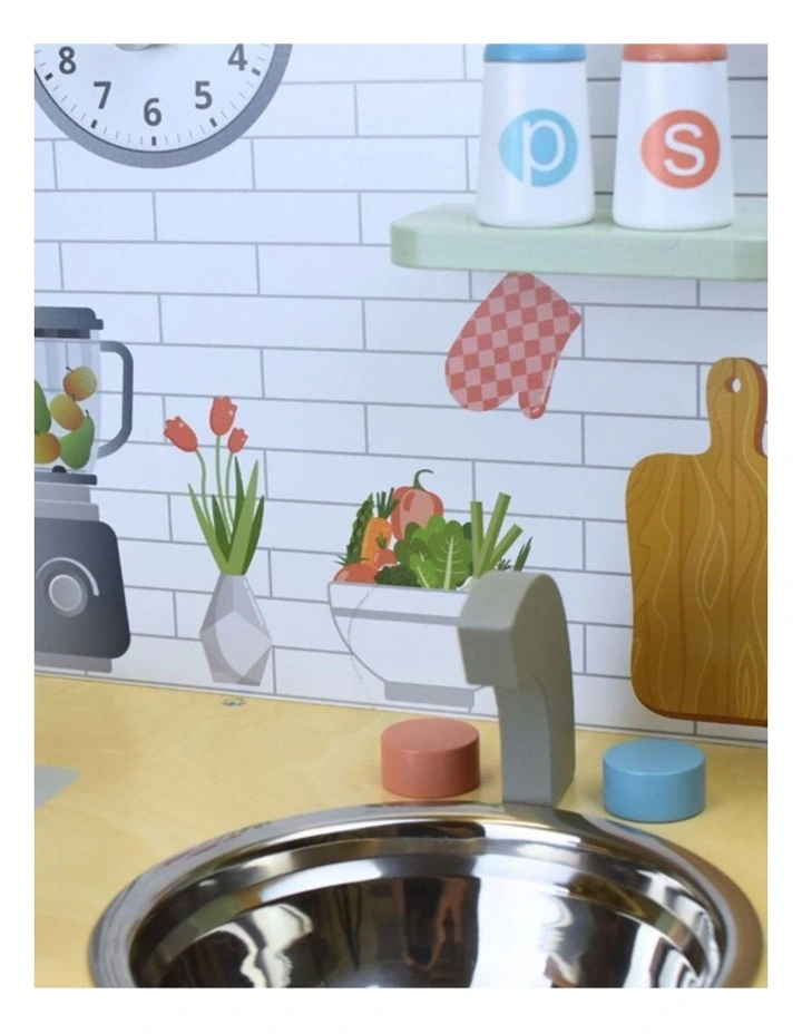 Tooky Toy Wooden Kids Pretend Play Kitchen Set With Utensils And Cookware 3 image 3