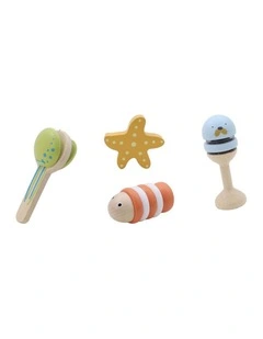 4pc Kaper Kidz Wooden Ocean Musical Shaker Kids Toy Set 18m 
