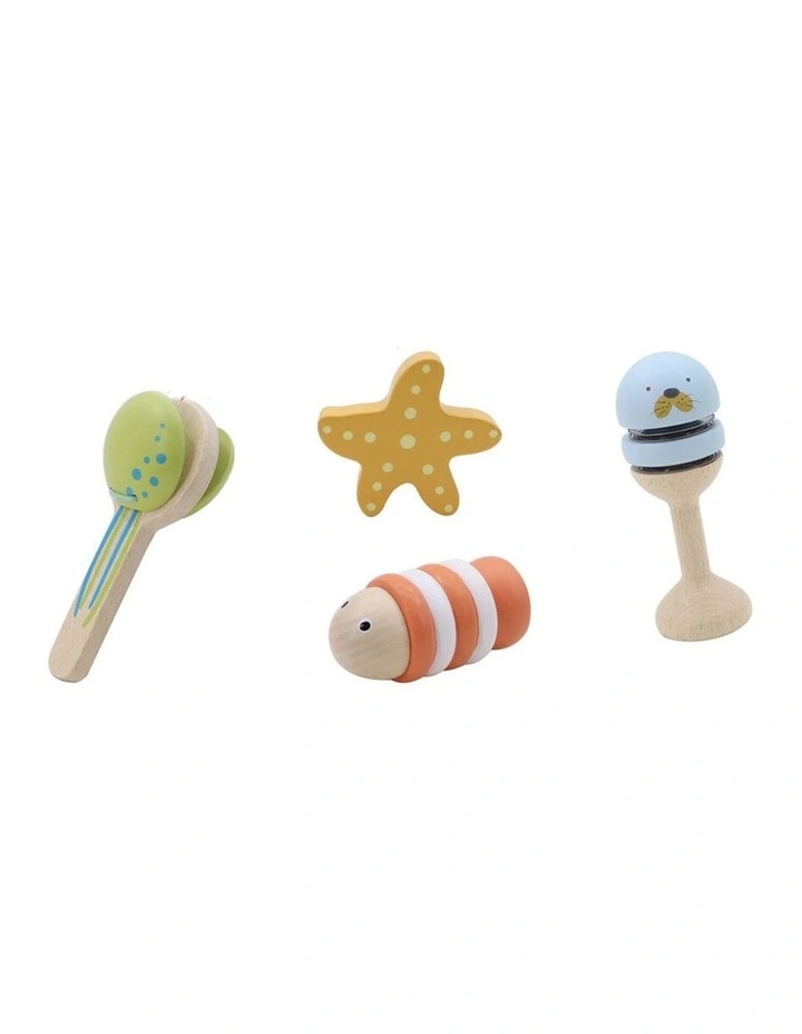 4pc Kaper Kidz Wooden Ocean Musical Shaker Kids Toy Set 18m image 1