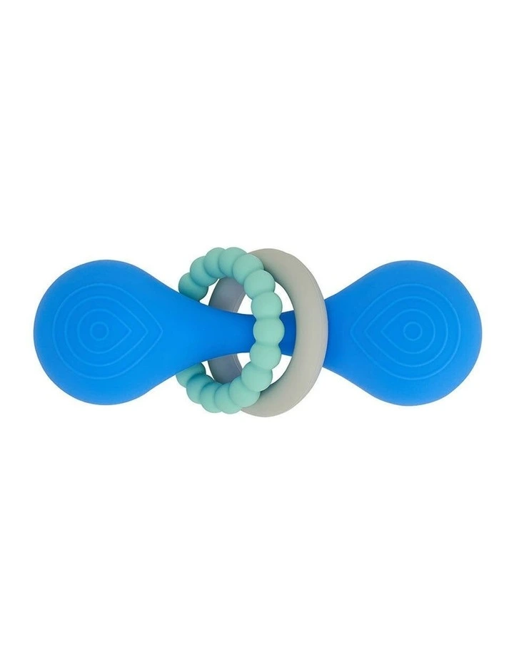 2pc Annabel Trends Silicone Dumbbell Rattle Baby Teething Toy Blue image 2