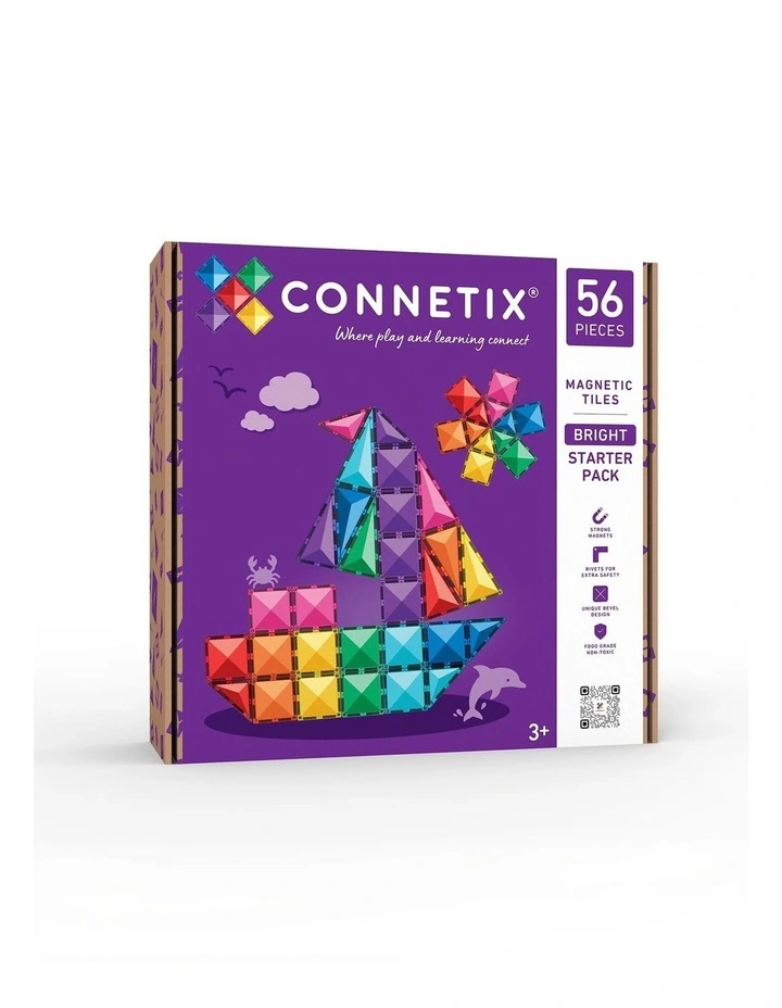 CONNETIX Magnetic Tiles Bright Starter Pack, 56 Pieces image 1