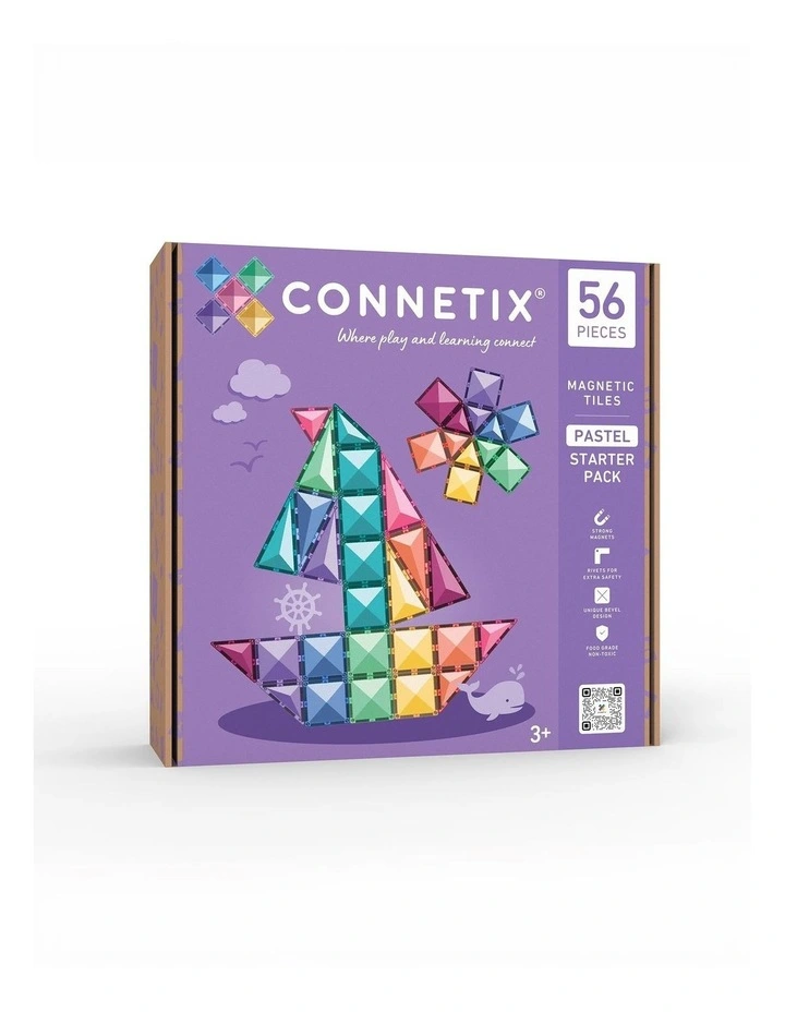 CONNETIX Magnetic Tiles Pastel Starter Pack, 56 Pieces image 1