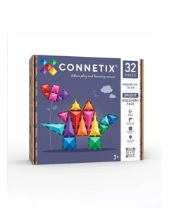 CONNETIX Magnetic Tiles Bright Discovery Pack, 32 Pieces