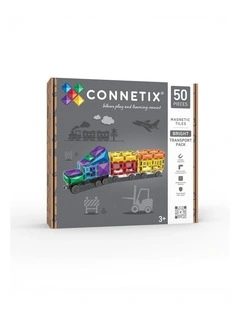 CONNETIX Magnetic Tiles Bright Transport Pack, 50 Pieces
