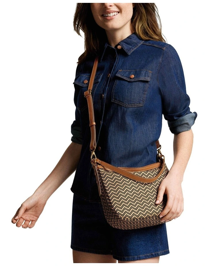 Jolie Crossbody Bag in Chevron Straw Dark image 5