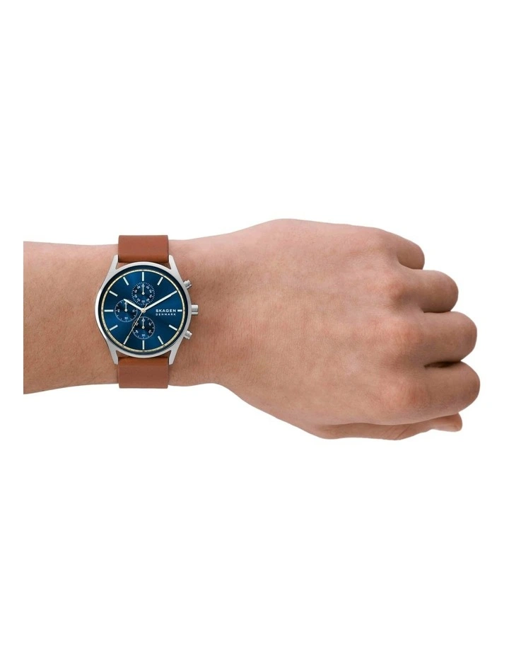 Skagen Holst Orologio Uomo Automatico – Cassa 42mm, Quadrante Argentato Ghiglioscé, Cinturino In Pelle Nera
