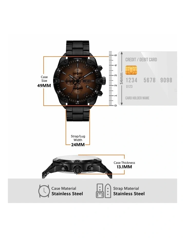 Spiked Chronograph Watches in Black image 5