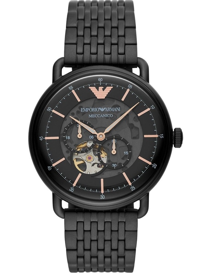 Automatic Black Leather Meccanico Watch | EMPORIO ARMANI Man