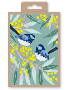 Blue Wrens on Wattle Note Cards Box of 10