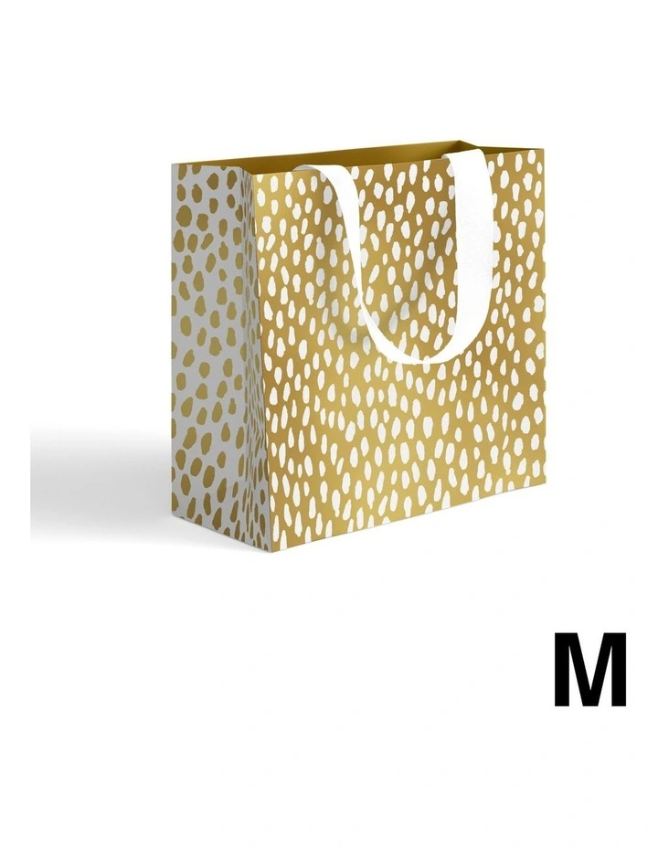 Medium Gift Bag White Droplets on Gold image 1