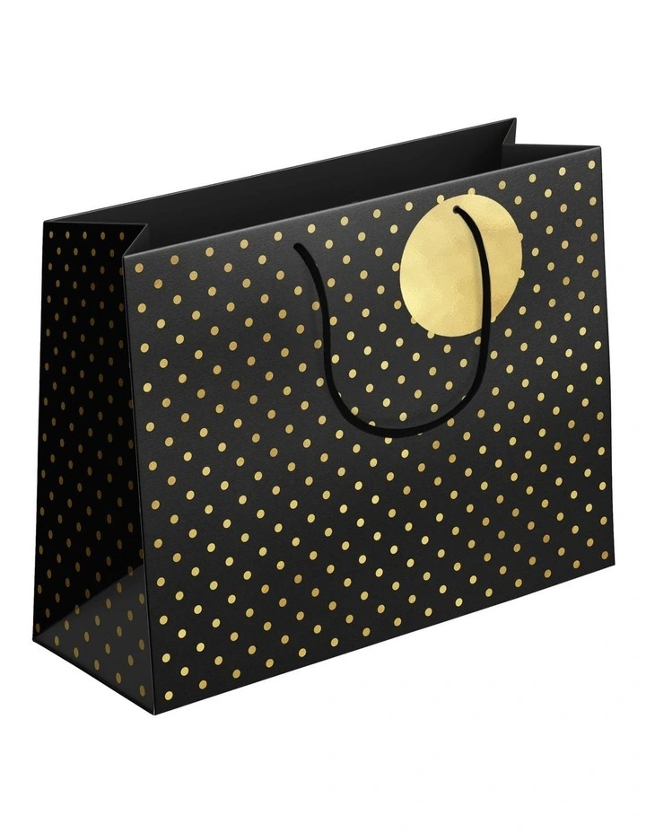 Extra Large Horizontal Gift Bag in Foil Dots on Black image 1