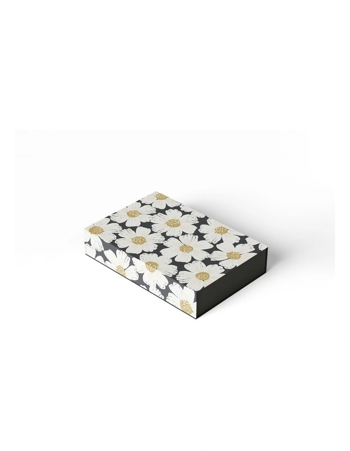 Small Magnetic Gift Box in White Poppies On Black image 1