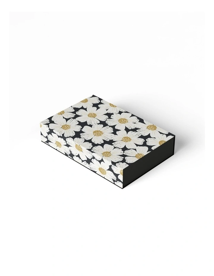 Medium Magnetic Gift Box in White Poppies On Black image 1