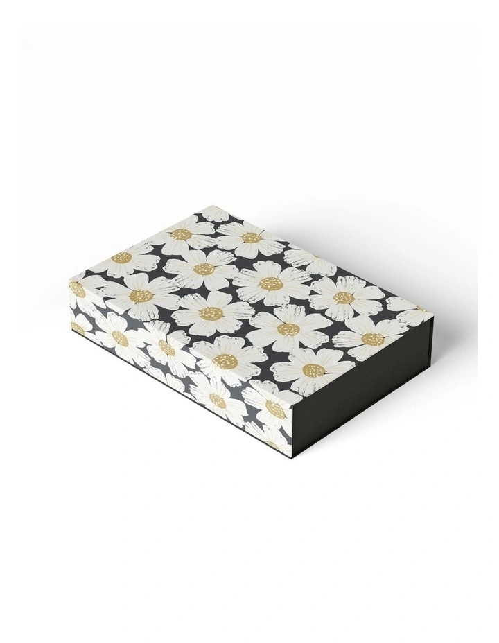 Large Magnetic Gift Box in White Poppies Black image 1
