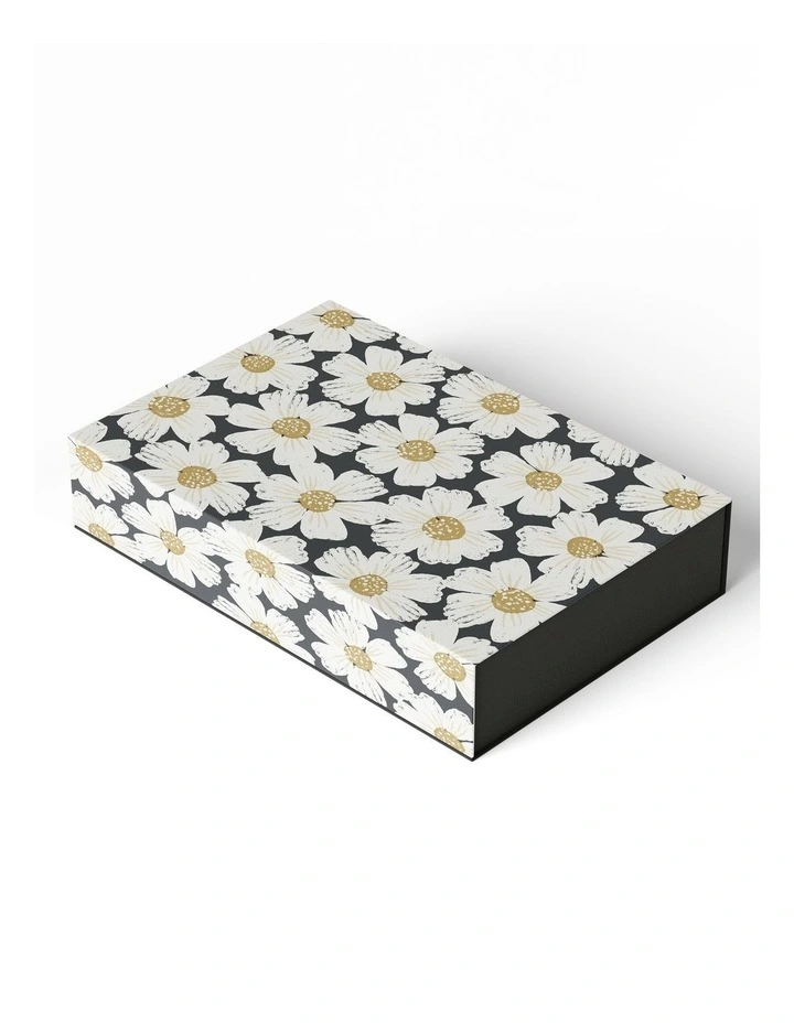 Extra Large Magnetic Gift Box in White Poppies Black image 1
