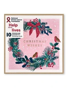 National Breast Cancer Foundation Boxed Wreath Design Christmas Cards in Pink