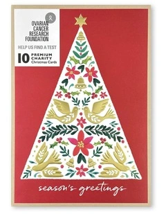 Ovarian Cancer Research Foundation Charity Boxed Christmas Cards in Folk Tree Design