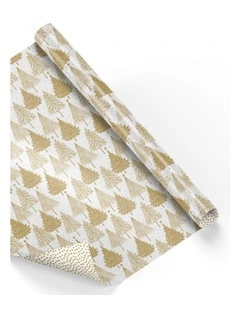 Christmas Roll Wrap - Golden Woods in White
