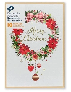 Dementia Australia Research Foundation Charity Boxed Christmas cards Poinsettia Wreath Design