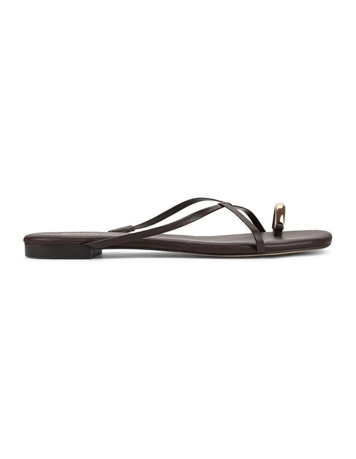 Mikki Flat Strappy Sandals in Chocolate Leather image 1