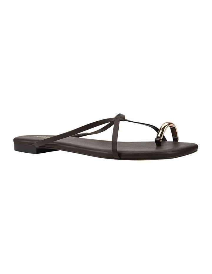 Mikki Flat Strappy Sandals in Chocolate Leather image 3