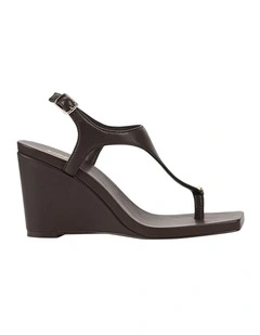 Melbourne Strappy Wedges Sandals in Chocolate Brown Leat