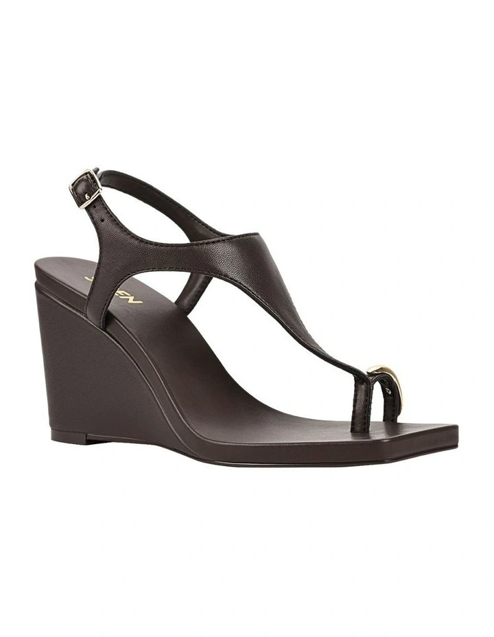 Melbourne Strappy Wedges Sandals in Chocolate Brown Leat image 3