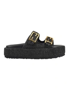 Aphrodite Woven Flatform in Black Weave/Black