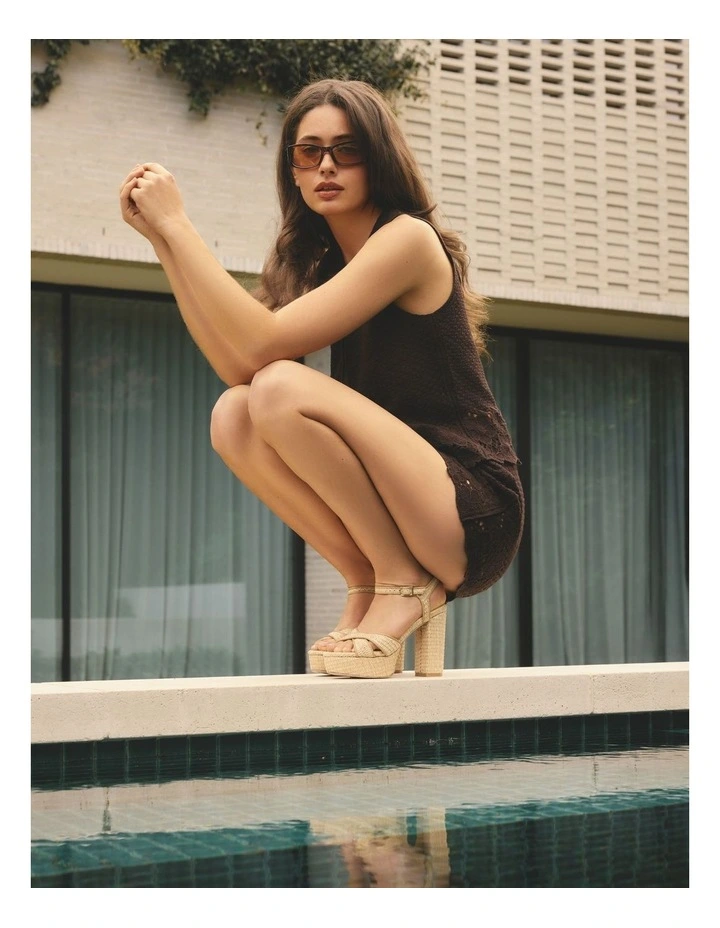 Hannah Platform Sandals in Natural Raffia image 2