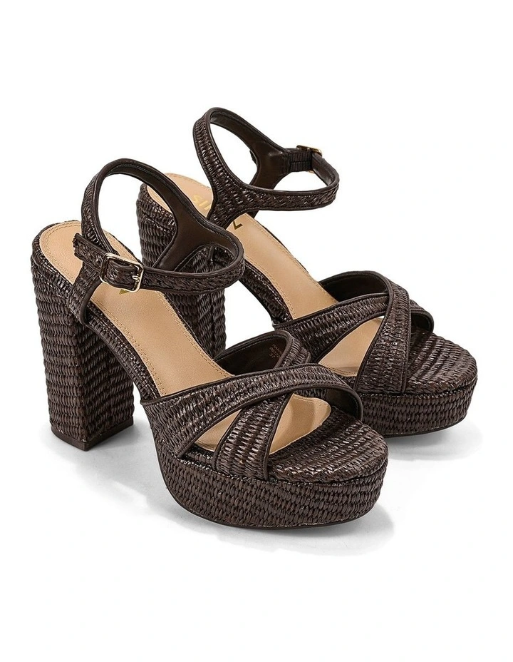 Hannah Platform Sandals in Chocolate Brown Raffia image 2