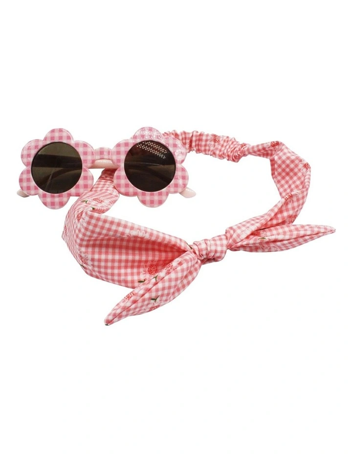 Gingham Hair Wrap & Sunglasses Set in Pink image 1