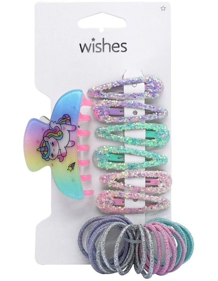 Unicorn Claw Snap Clip and Hair Tie Pack in Assorted image 1