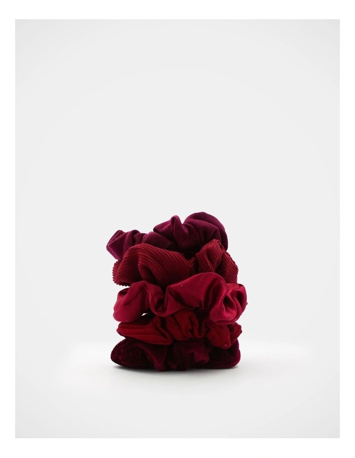School Mixed Fabric Scrunchie 5Pk in Maroon image 1