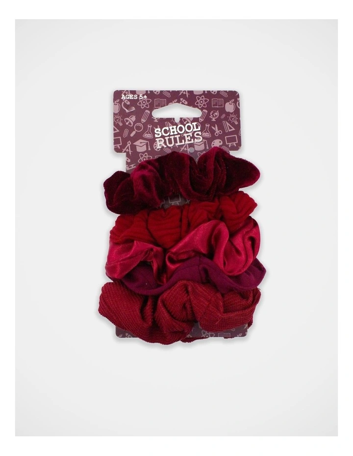 School Mixed Fabric Scrunchie 5Pk in Maroon image 2
