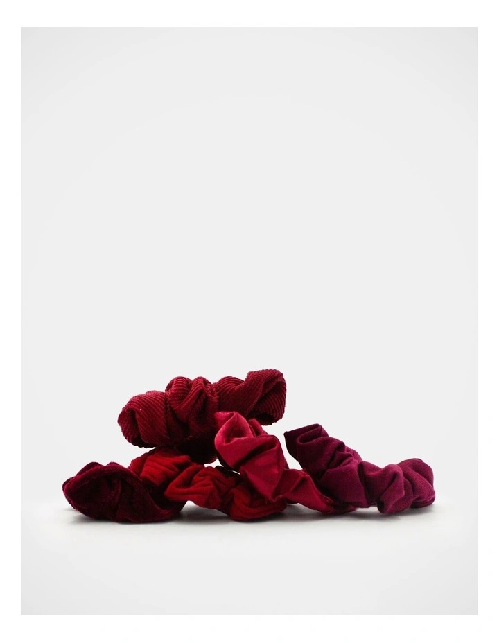 School Mixed Fabric Scrunchie 5Pk in Maroon image 4