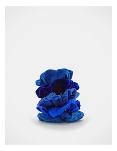 School Mixed Fabric Scrunchie 5Pk in Royal Blue