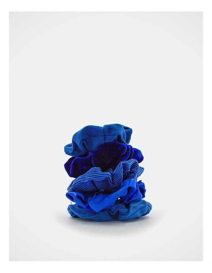 School Mixed Fabric Scrunchie 5Pk in Royal Blue image 1